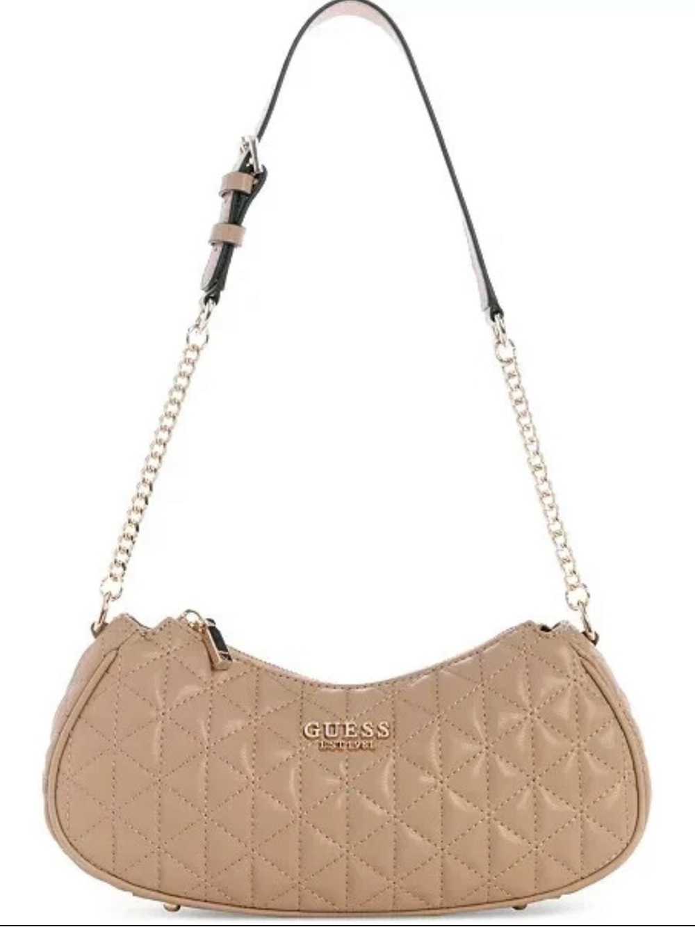 Guess Kori Top Zip Medium Quilted Shoulder Bag Beige